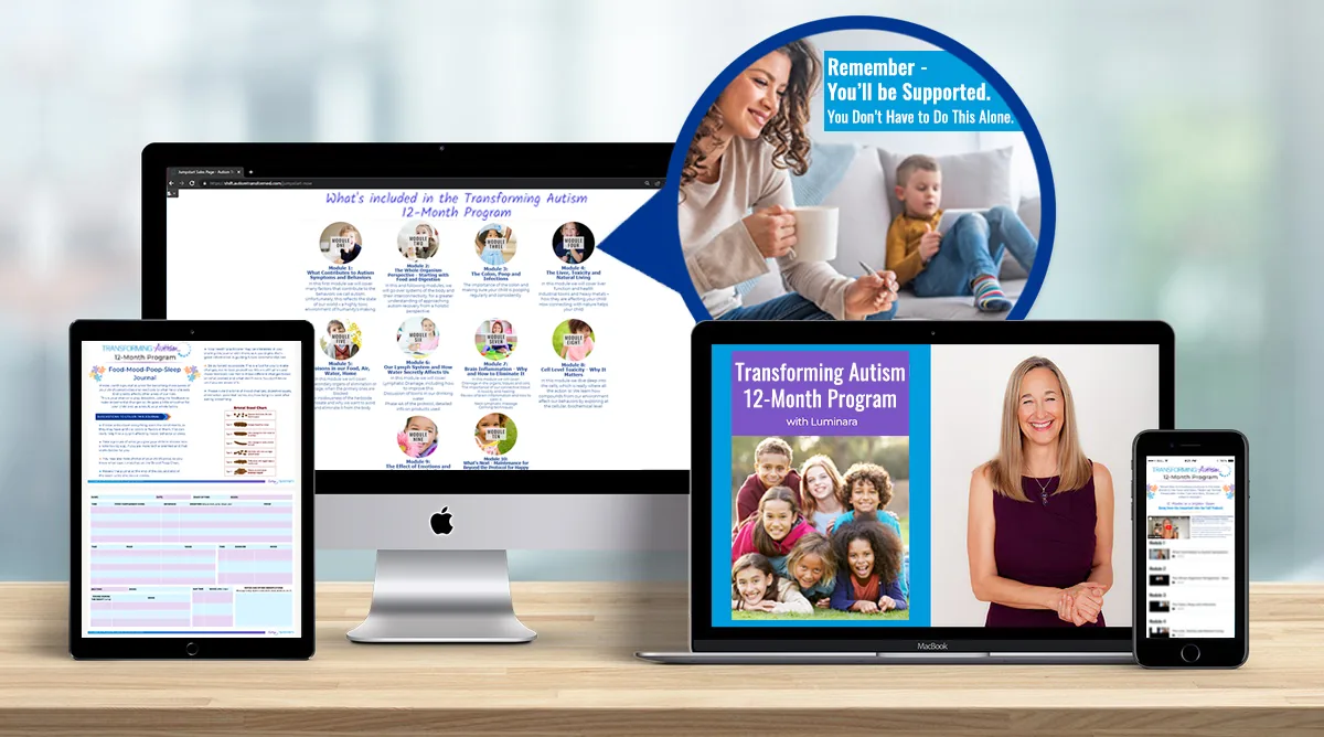 Transforming Autism 12-Month Program shown on computer, tablet and phone